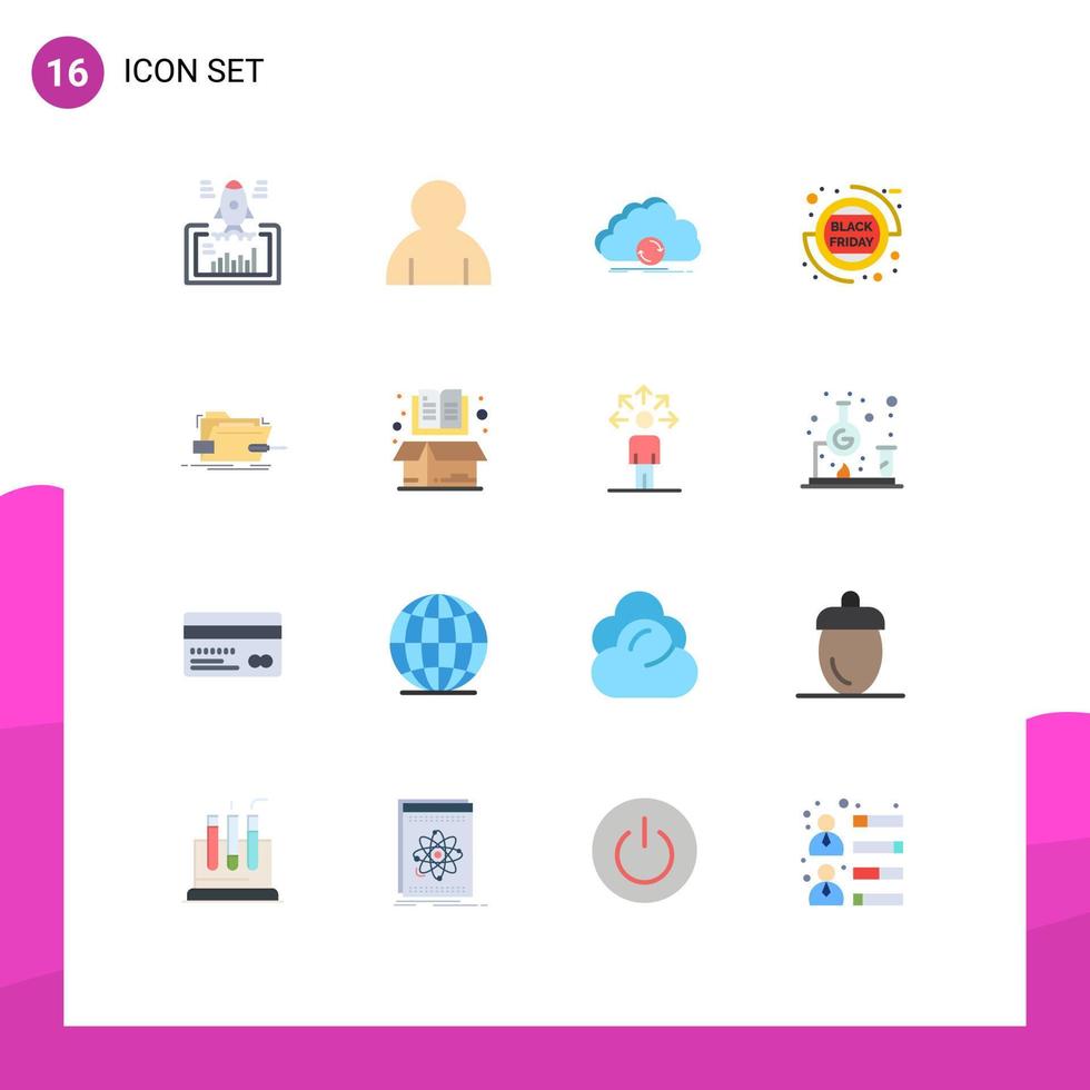Flat Color Pack of 16 Universal Symbols of box percentage cloud friday synchronization Editable Pack of Creative Vector Design Elements