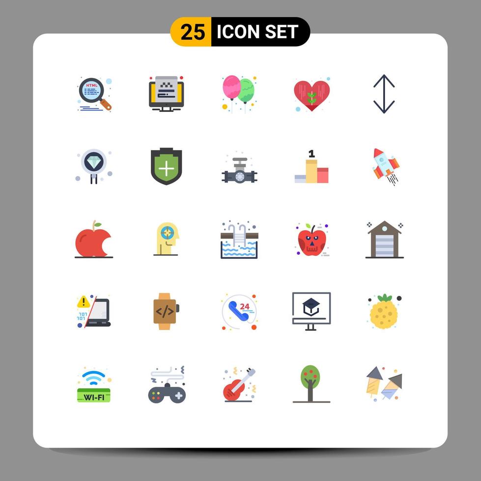 Set of 25 Vector Flat Colors on Grid for down love balloon heart celebrate Editable Vector Design Elements