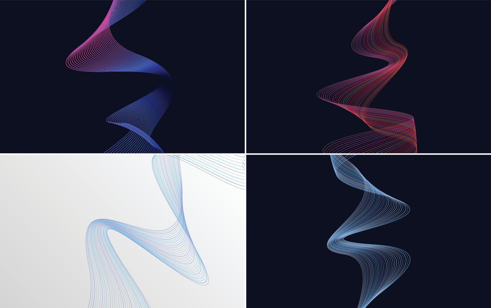 Set of 4 geometric wave pattern background Abstract waving line vector