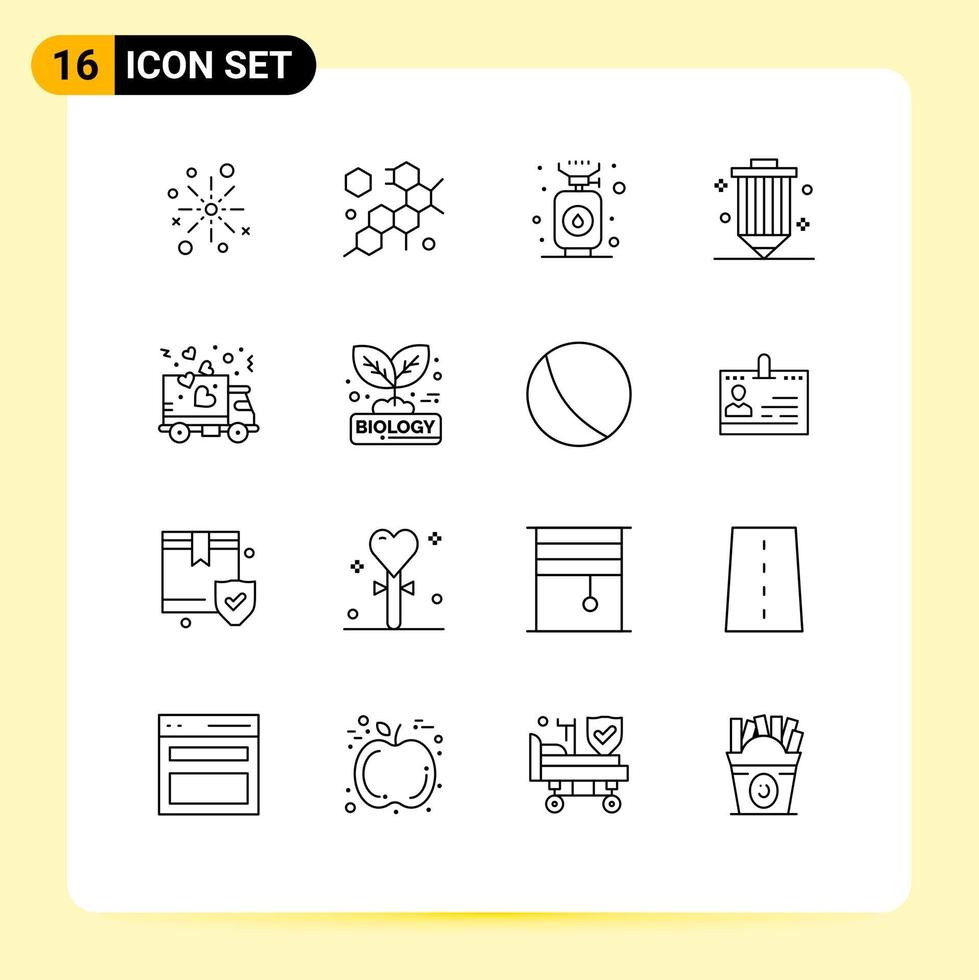 Pack of 16 creative Outlines of pencil design molecule coding gas Editable Vector Design Elements