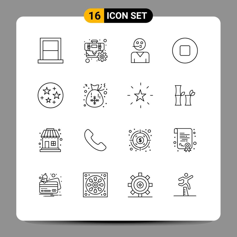 Mobile Interface Outline Set of 16 Pictograms of space stop optimization multimedia support Editable Vector Design Elements