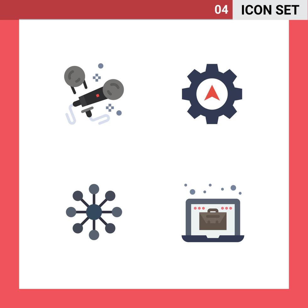 Pictogram Set of 4 Simple Flat Icons of karaoke share singing gear laptop Editable Vector Design Elements