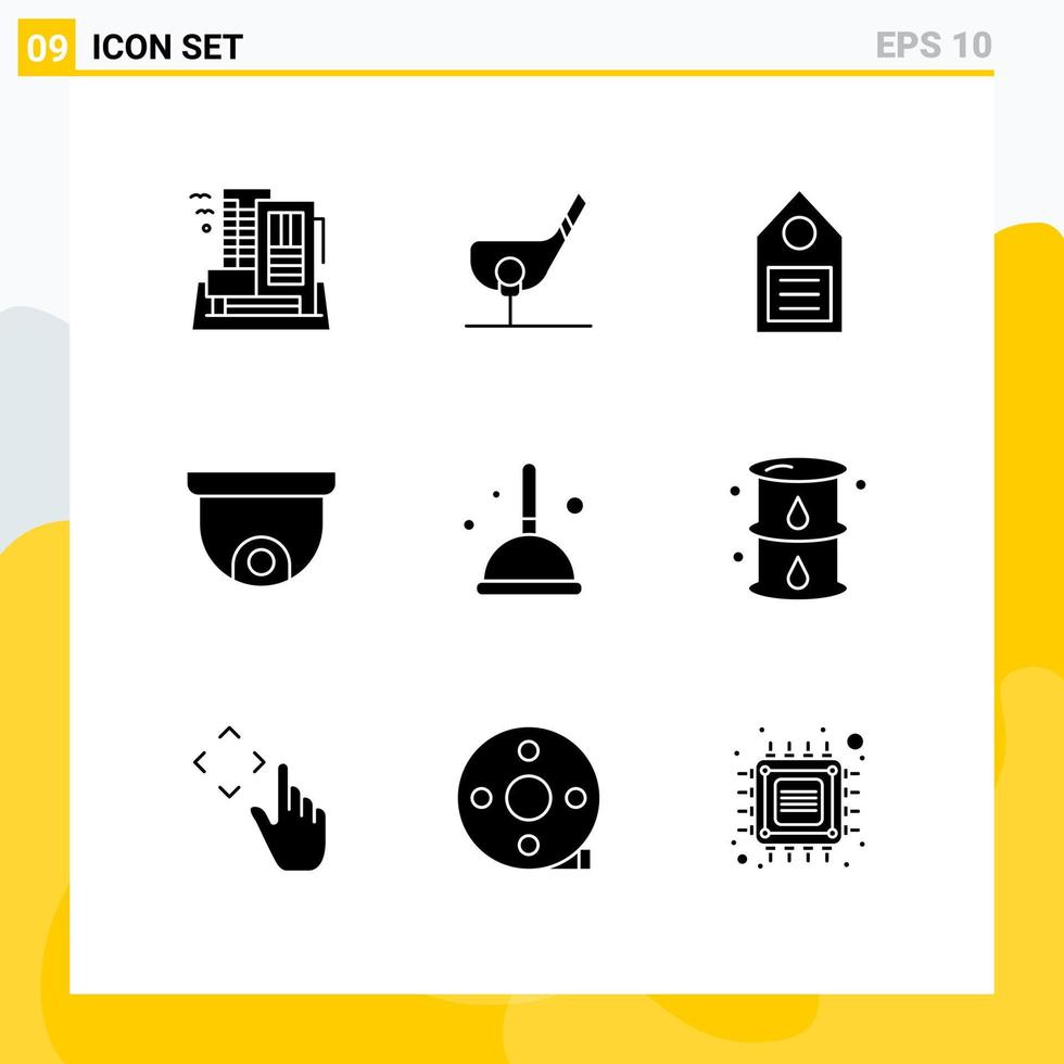 Modern Set of 9 Solid Glyphs Pictograph of planning camera golf label environment Editable Vector Design Elements