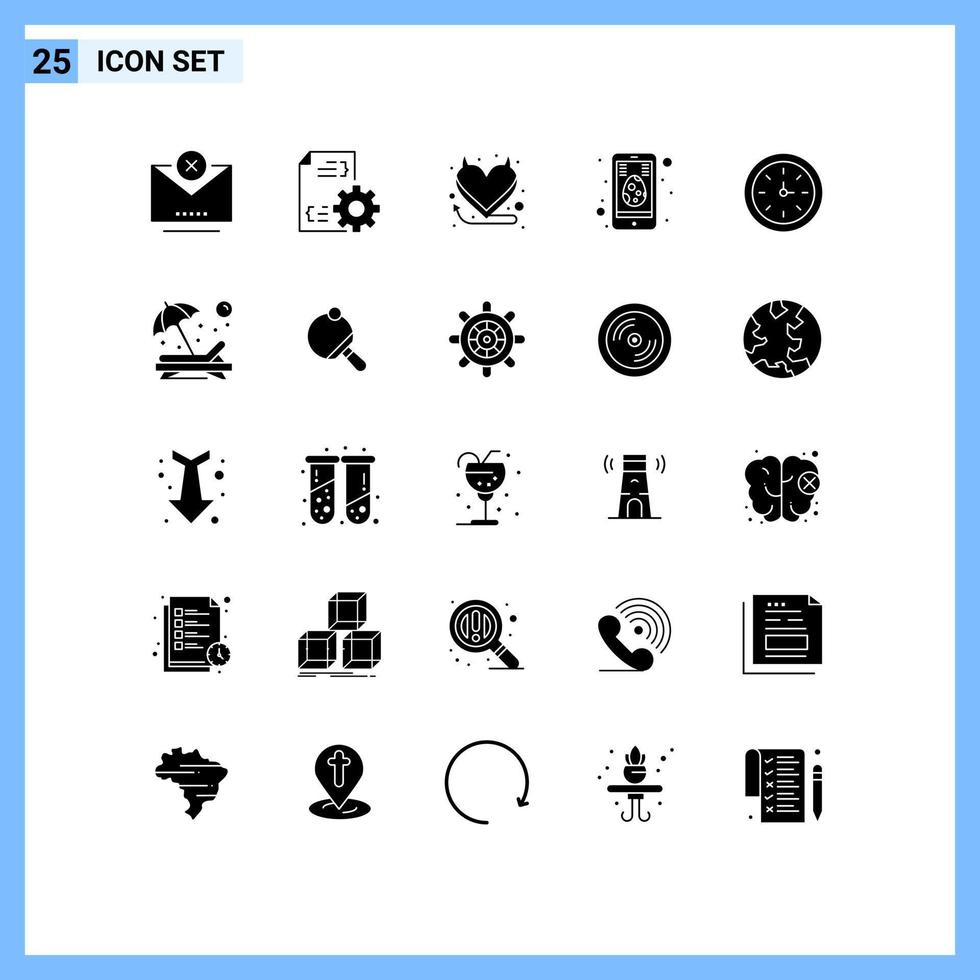 25 Thematic Vector Solid Glyphs and Editable Symbols of speedometer device devil mobile easter Editable Vector Design Elements