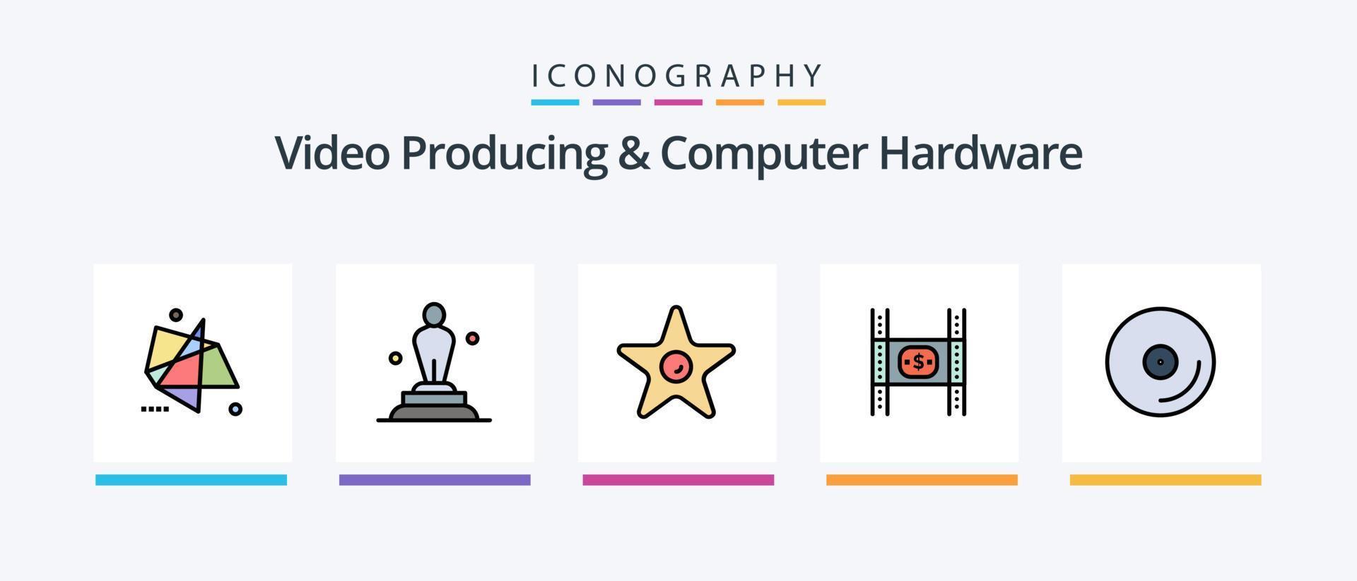 Video Producing And Computer Hardware Line Filled 5 Icon Pack Including film. budget. speech. personnel. job. Creative Icons Design vector