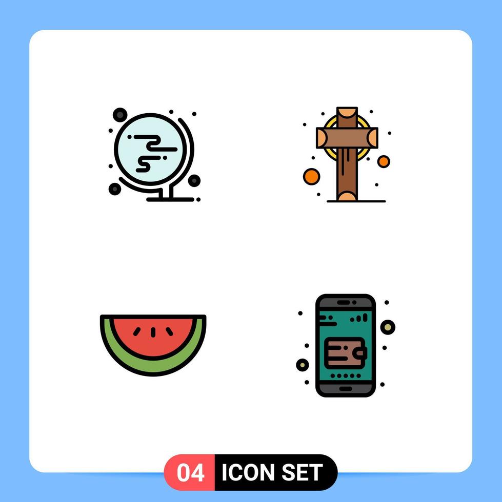 Pictogram Set of 4 Simple Filledline Flat Colors of school watermelon office irish online wallet Editable Vector Design Elements