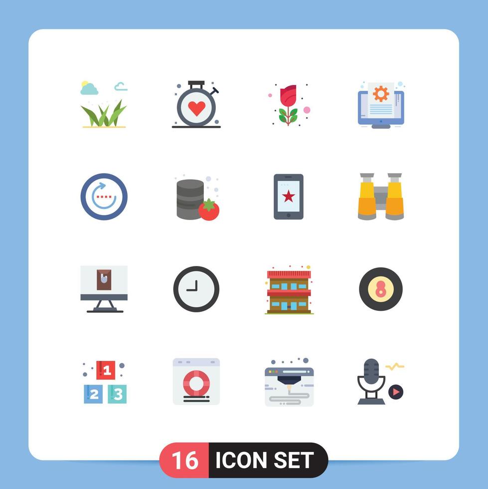 conjunto de pictogramas de 16 colores planos simples de pantalla de actualización documento de configuración de flores paquete editable de elementos de diseño de vectores creativos