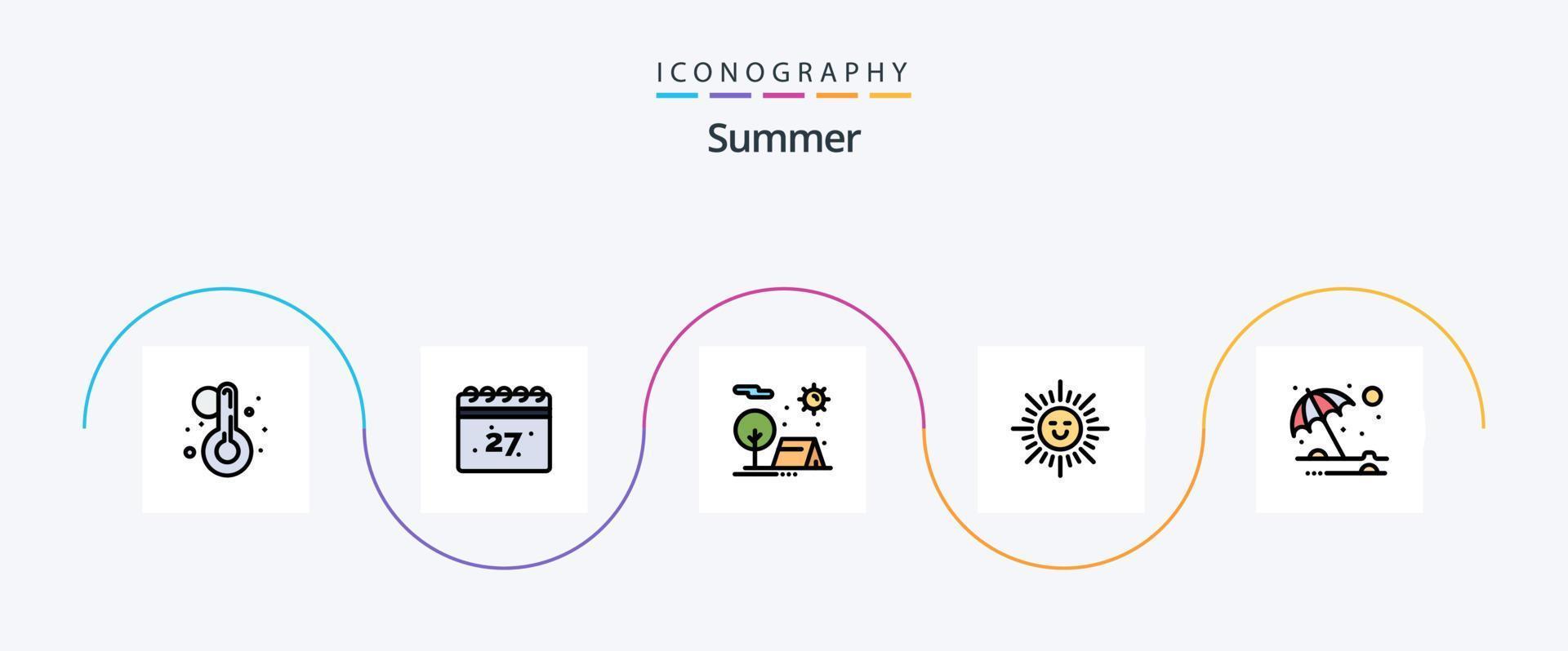 paquete de 5 iconos planos llenos de línea de verano que incluye paraguas. proteccion. vacaciones. playa. brillando vector