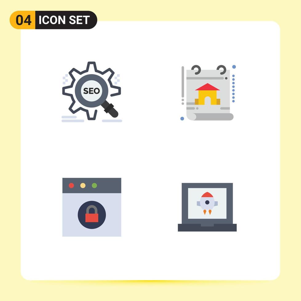 4 concepto de icono plano para sitios web móviles y aplicaciones aplicación de búsqueda construcción de sitios web mac elementos de diseño vectorial editables vector