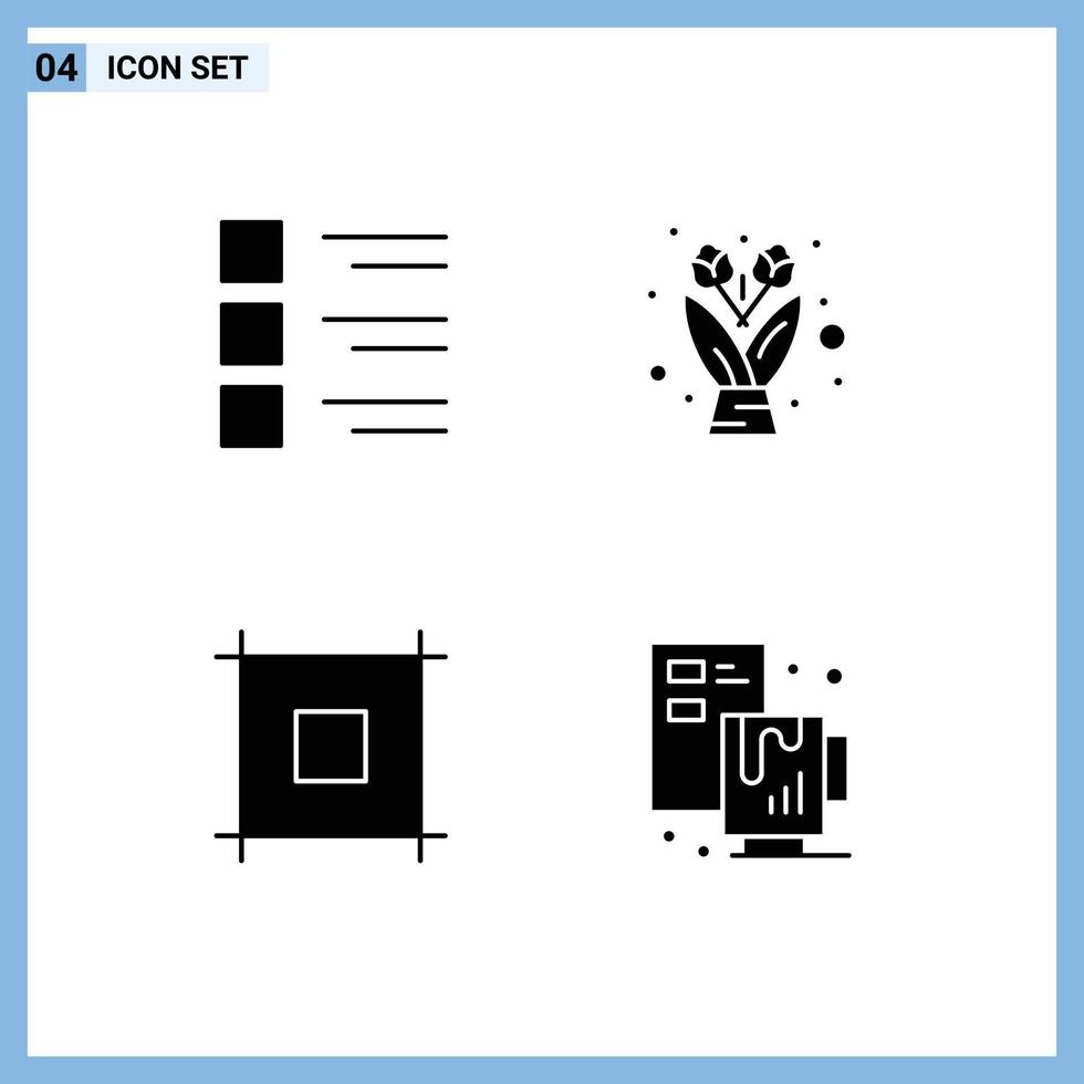 Pack of 4 creative Solid Glyphs of checklist page menu flower bouquet creative Editable Vector Design Elements
