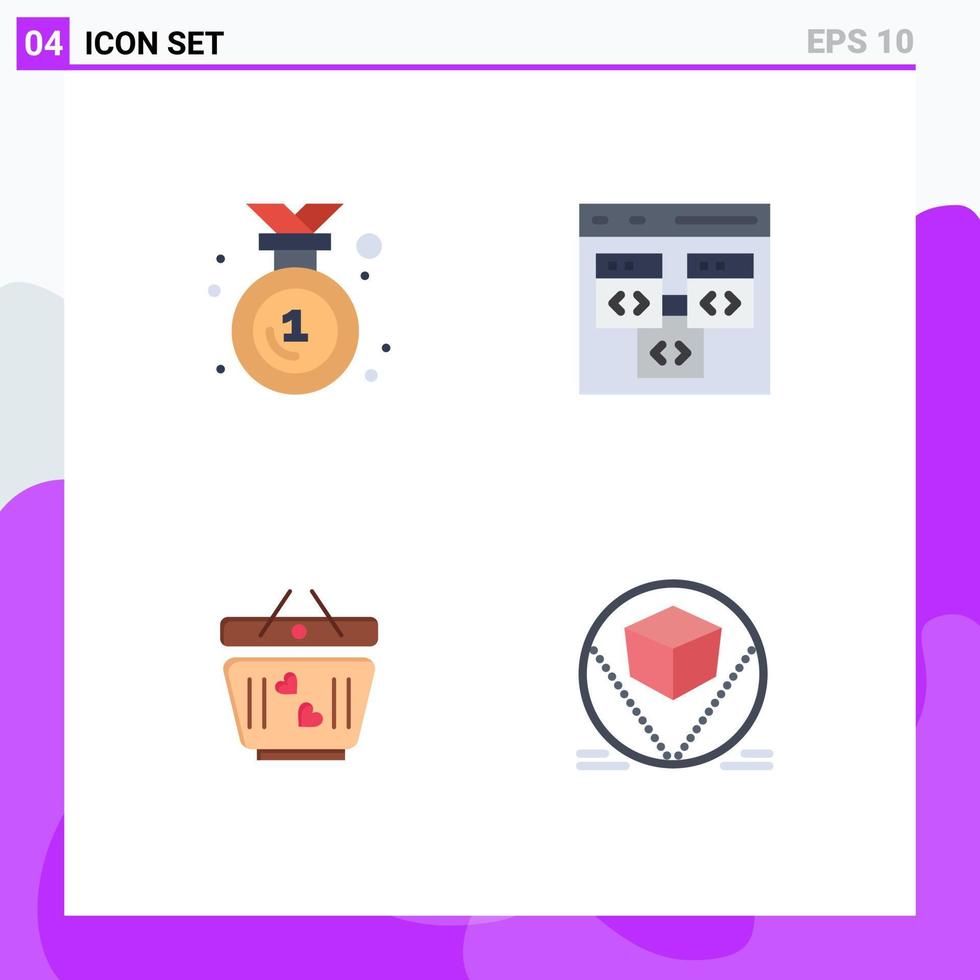 Pictogram Set of 4 Simple Flat Icons of award cart medal coding heart Editable Vector Design Elements