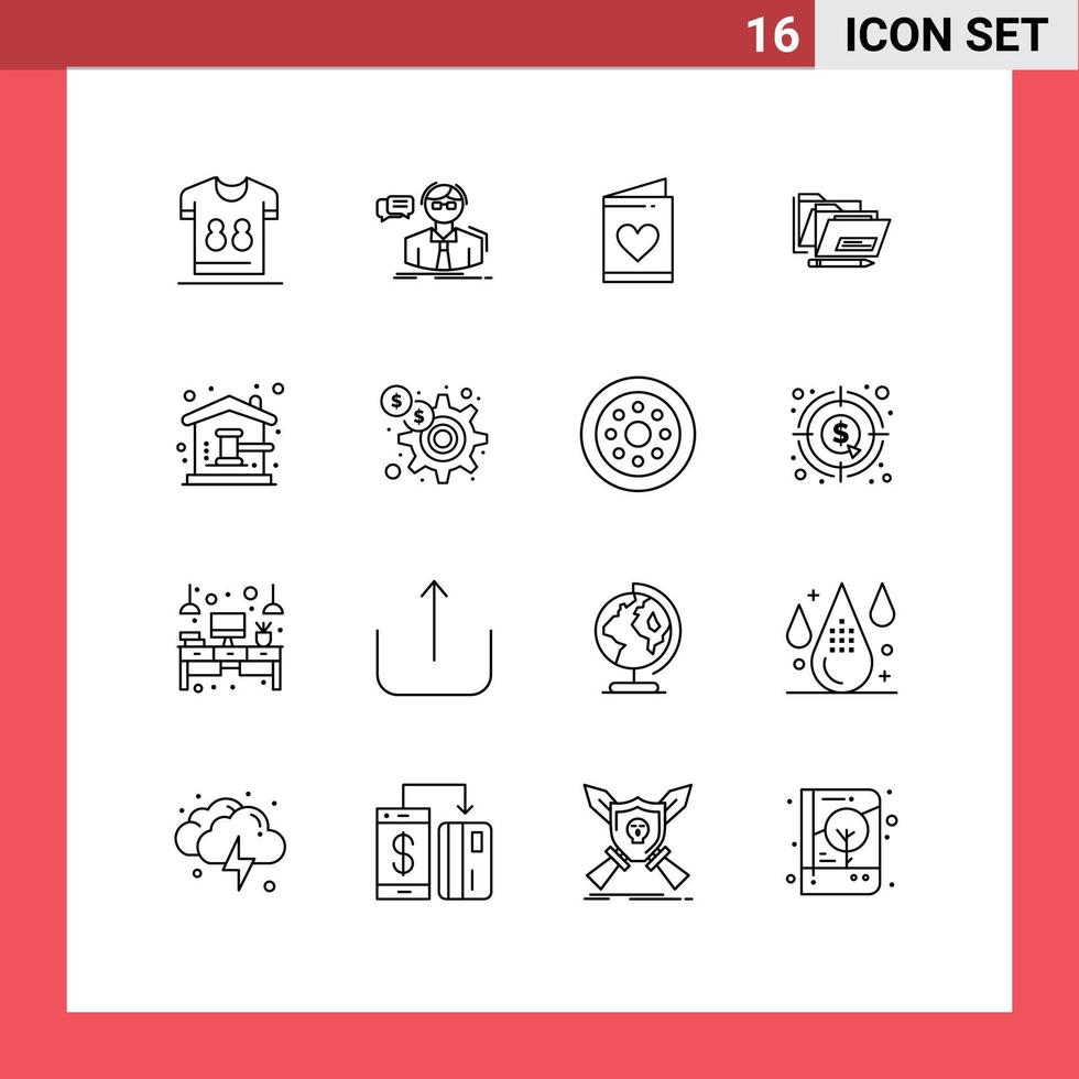 16 User Interface Outline Pack of modern Signs and Symbols of safe folder teacher file wedding Editable Vector Design Elements