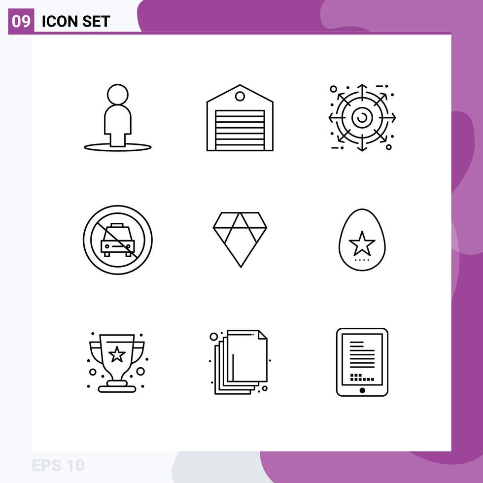 Set of 9 Vector Outlines on Grid for asch off external no car Editable Vector Design Elements