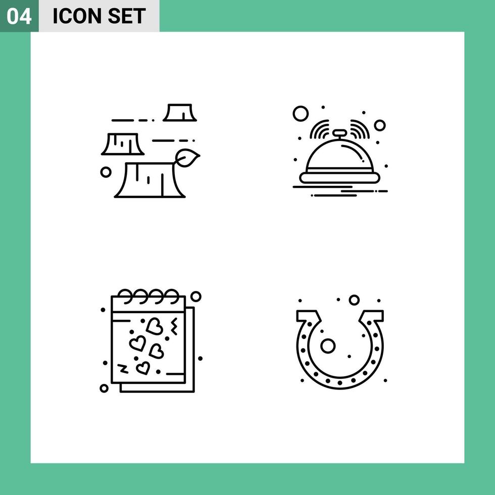 Mobile Interface Line Set of 4 Pictograms of damage heart environment notification notes Editable Vector Design Elements