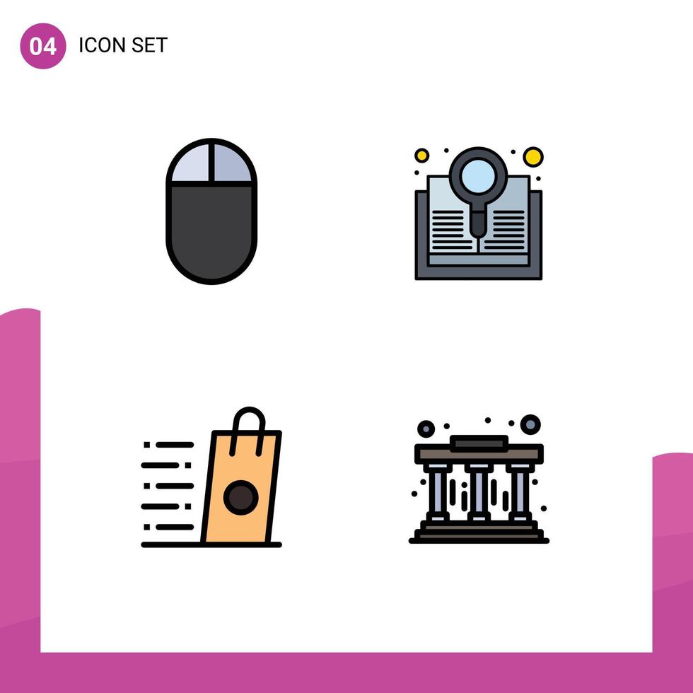 Mobile Interface Filledline Flat Color Set of 4 Pictograms of hardware shop explore bag museum Editable Vector Design Elements