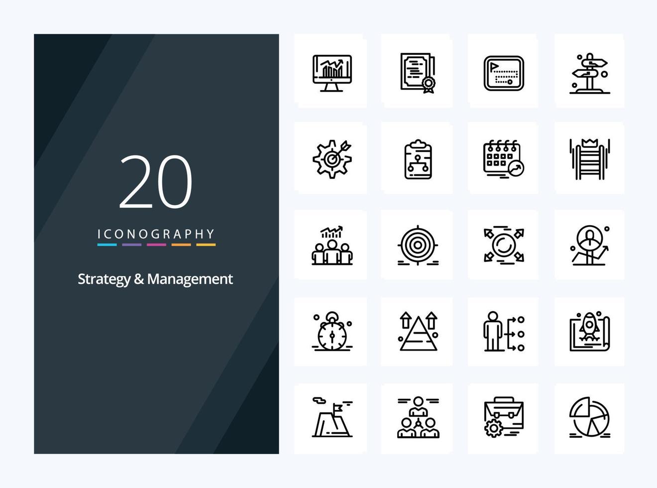 20 Strategy And Management Outline icon for presentation vector