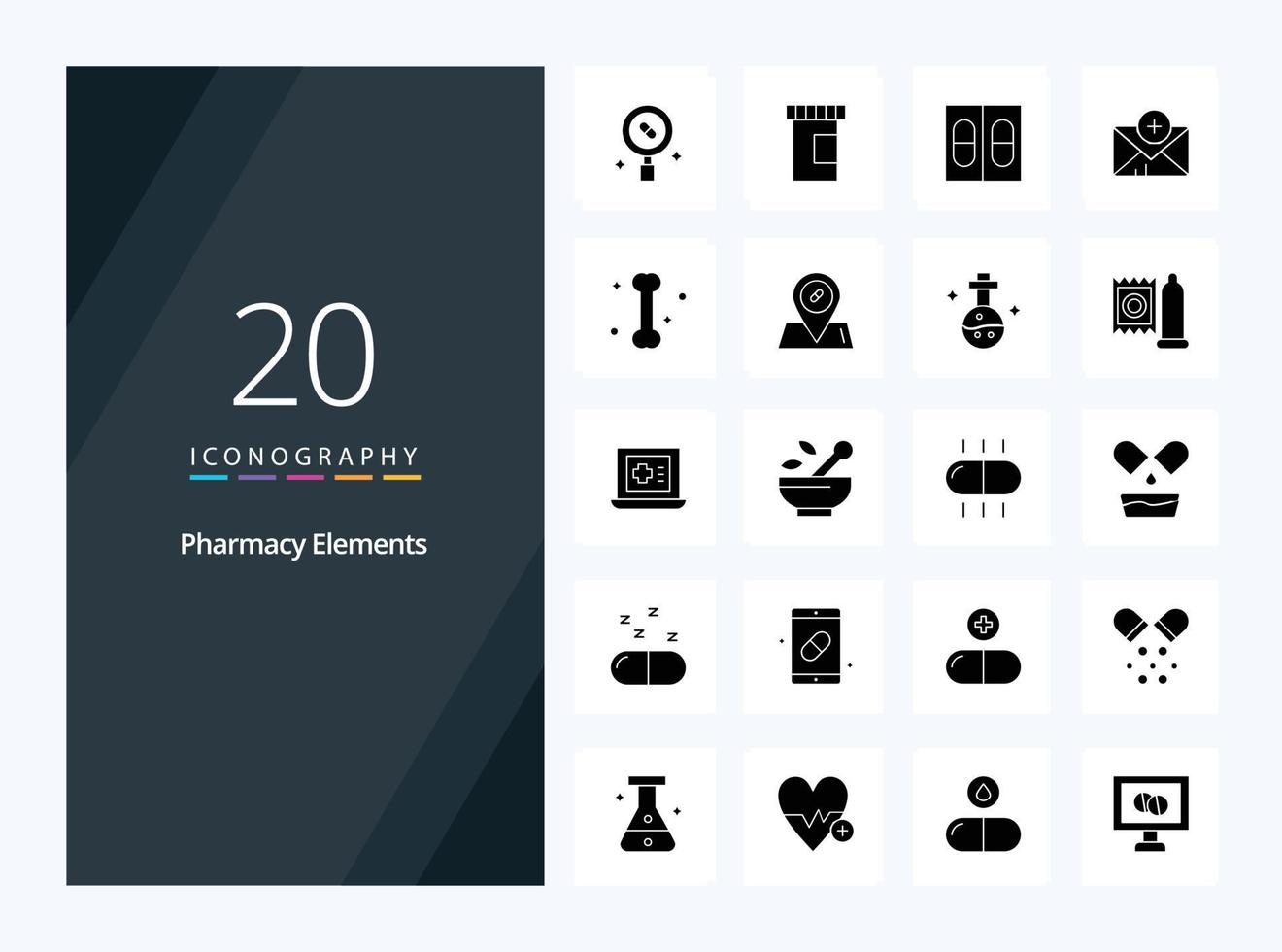 20 Pharmacy Elements Solid Glyph icon for presentation vector