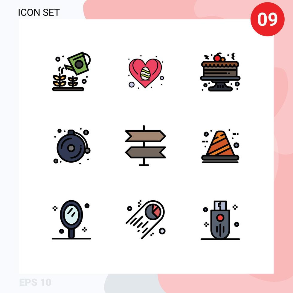 Pictogram Set of 9 Simple Filledline Flat Colors of architecture location cake direction bell Editable Vector Design Elements