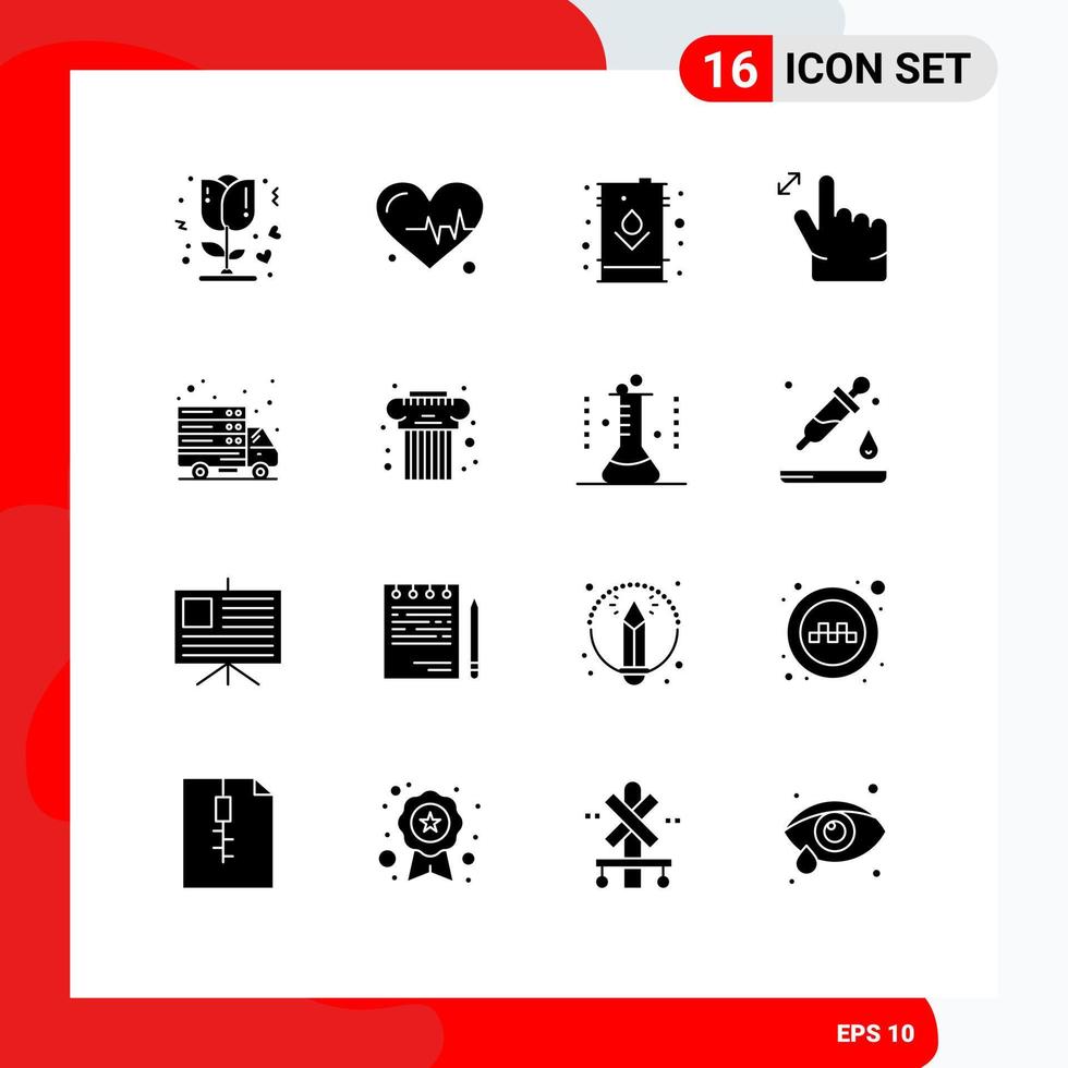 Pack of 16 creative Solid Glyphs of transfer internet electric zoom gesture Editable Vector Design Elements