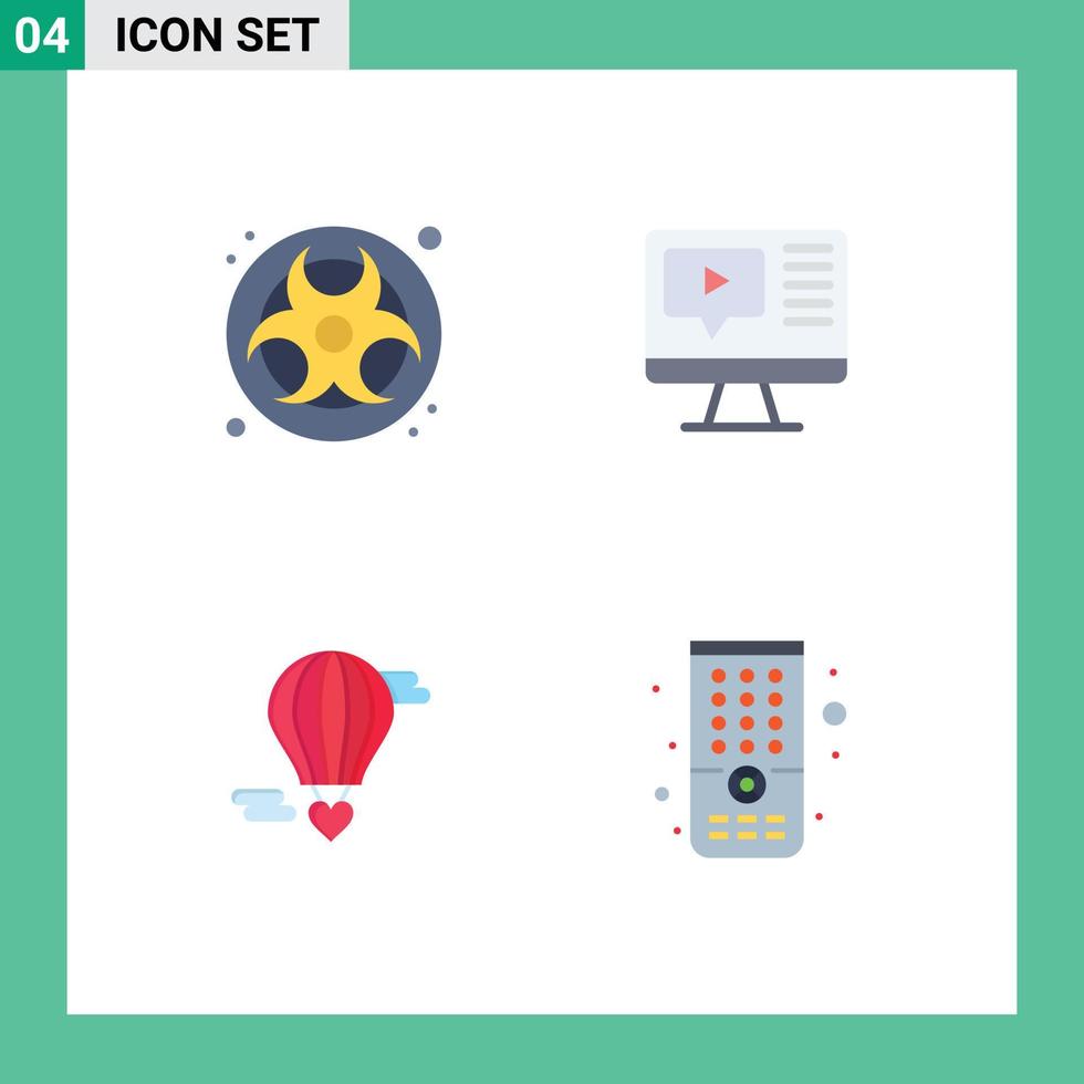 conjunto de 4 paquetes de iconos planos comerciales para elementos de diseño de vectores editables de amor de vídeo de residuos de globos voladores de gas