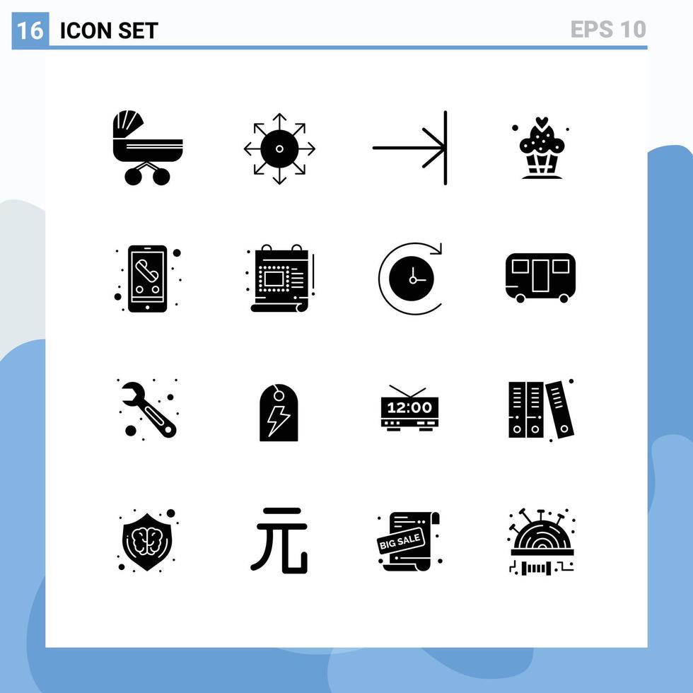 Set of 16 Modern UI Icons Symbols Signs for mobile desert news cupcake finish Editable Vector Design Elements