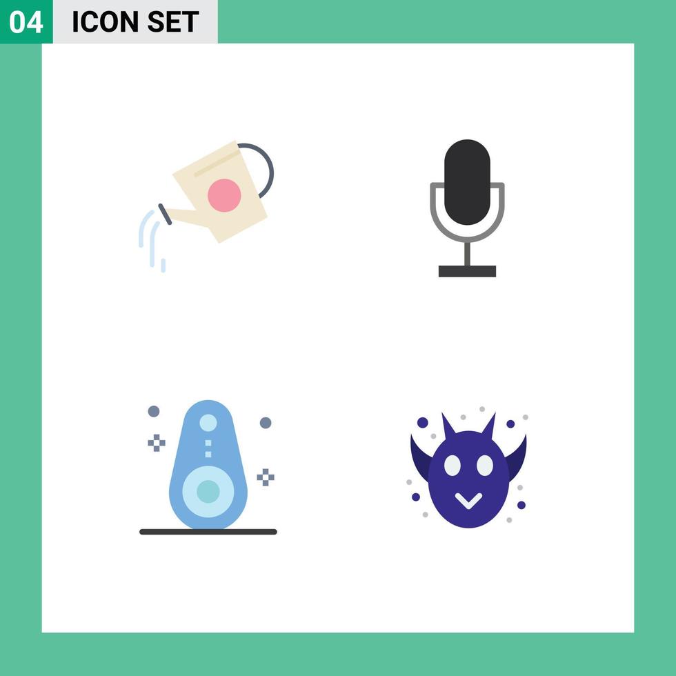 Set of 4 Vector Flat Icons on Grid for water tank record tank broadcast devices Editable Vector Design Elements