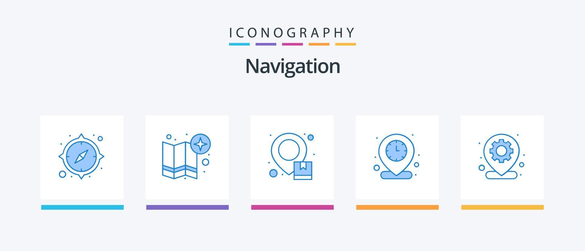 Navigation Blue 5 Icon Pack Including location pin. location. point. clock. map. Creative Icons Design vector