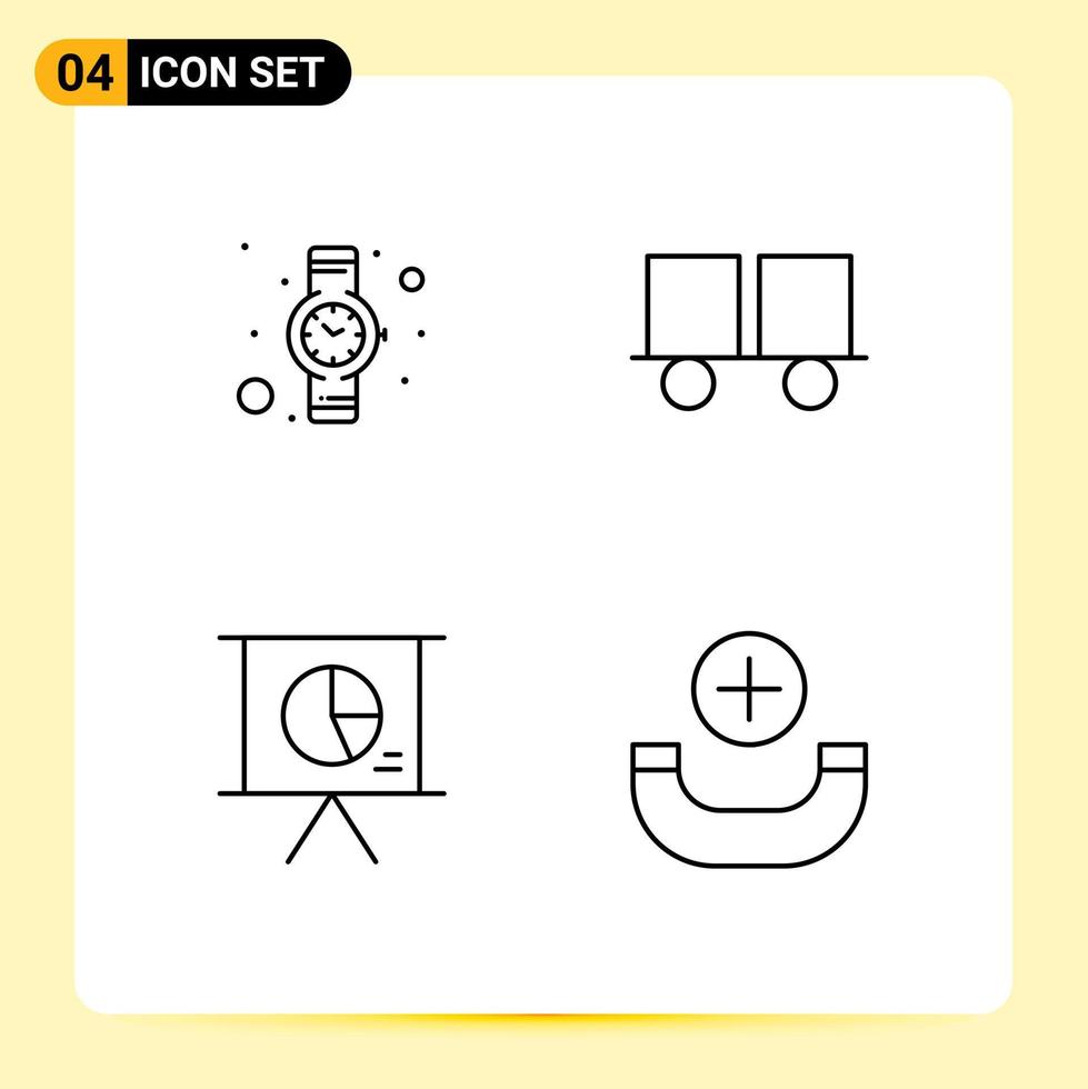 4 Creative Icons Modern Signs and Symbols of hand watch marketing caterpillar vehicles forklift truck slide Editable Vector Design Elements