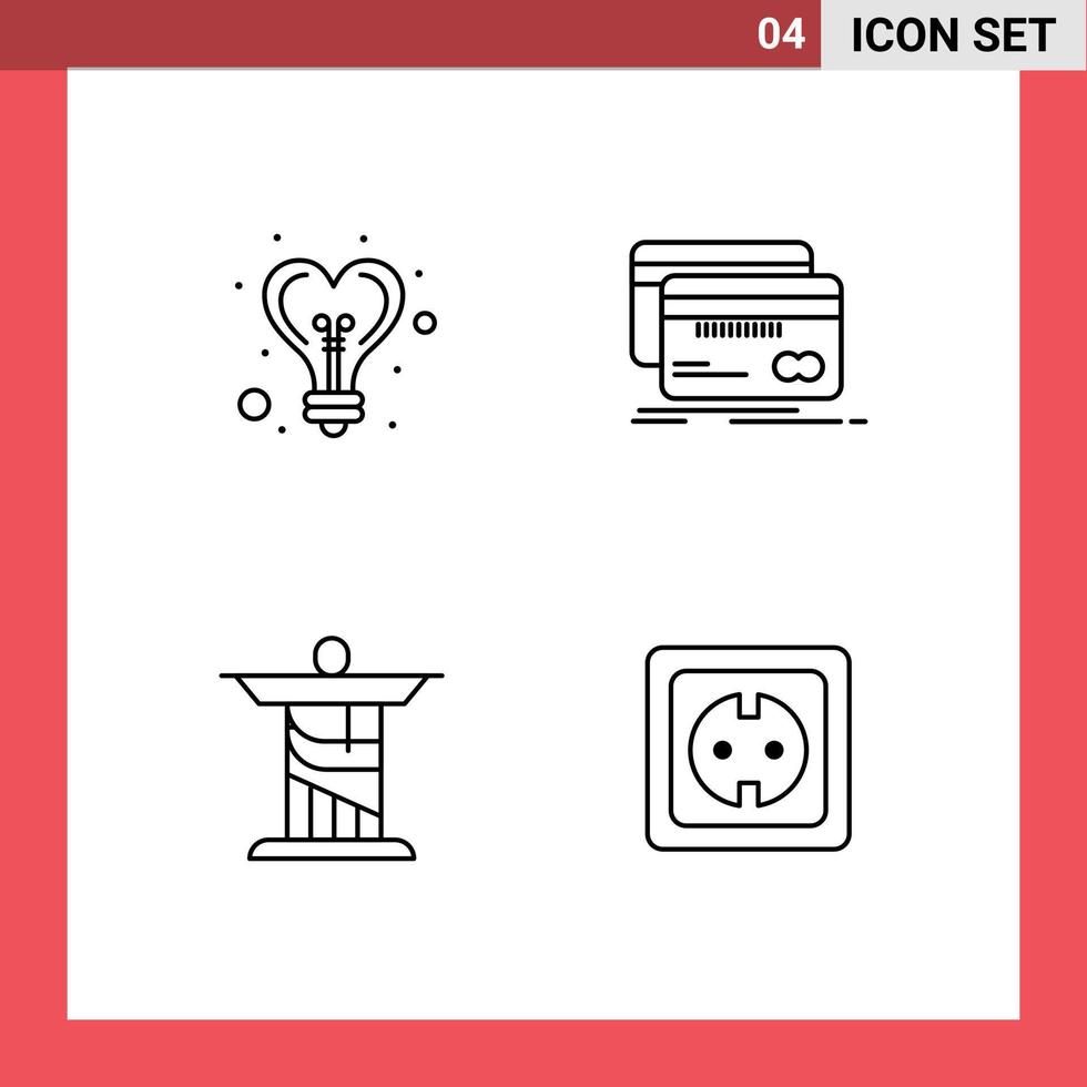 4 Universal Filledline Flat Colors Set for Web and Mobile Applications bulb jesus heart credit monument Editable Vector Design Elements
