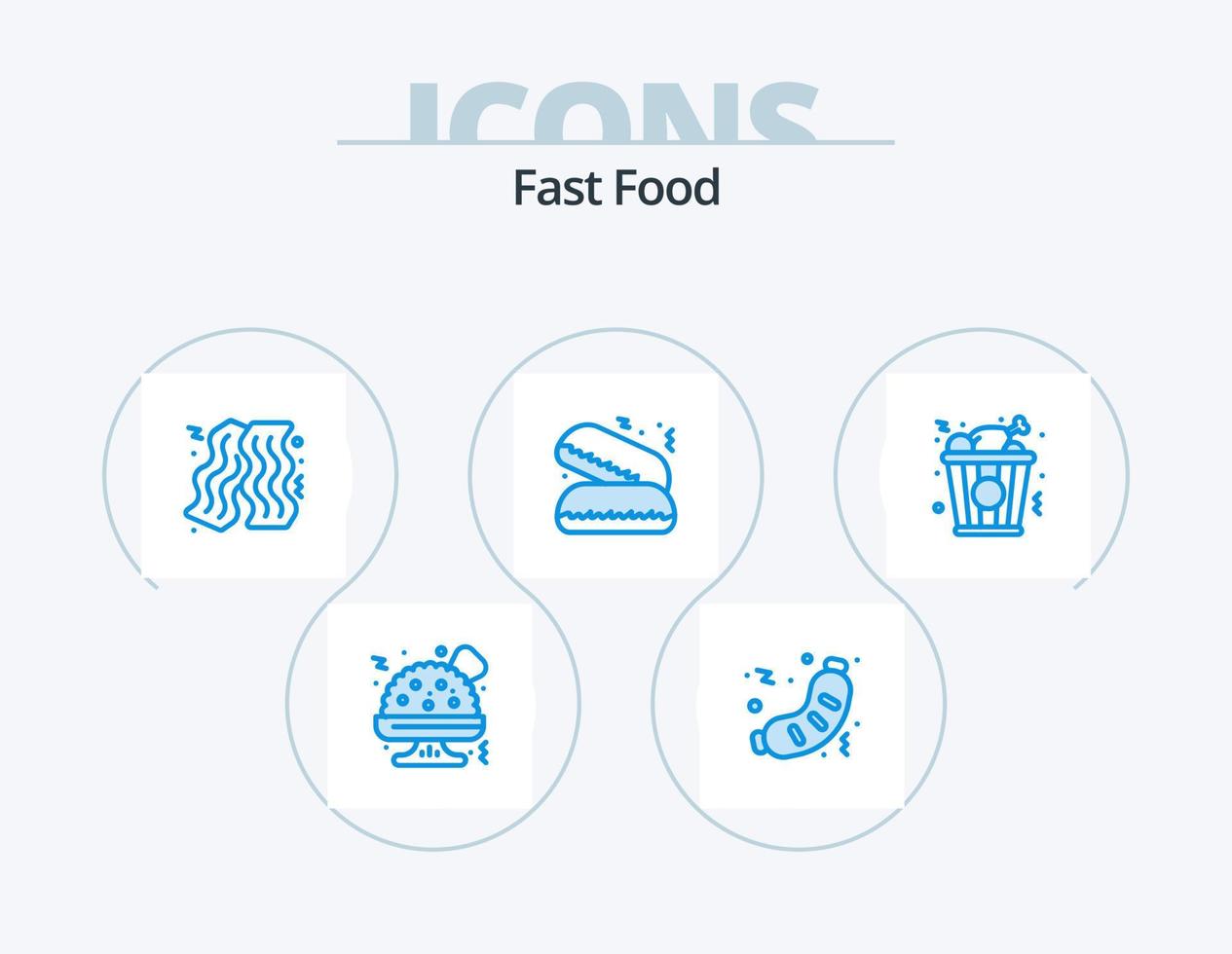 paquete de iconos azul de comida rápida 5 diseño de iconos. . pollo. alimento. alimento. tarta vector