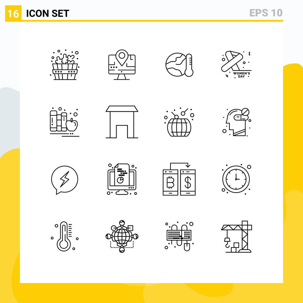 Set of 16 Modern UI Icons Symbols Signs for books day environment feminine awareness Editable Vector Design Elements