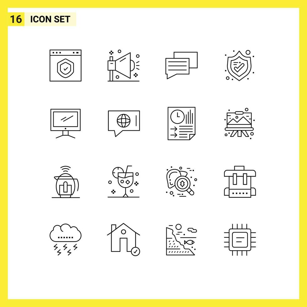 Modern Set of 16 Outlines and symbols such as monitor shield seo security message Editable Vector Design Elements