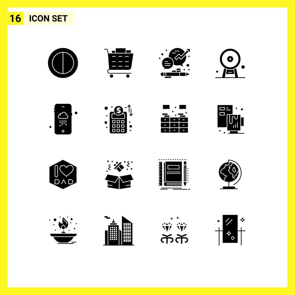 Solid Glyph Pack of 16 Universal Symbols of rainy mobile management london eye ferris wheel Editable Vector Design Elements