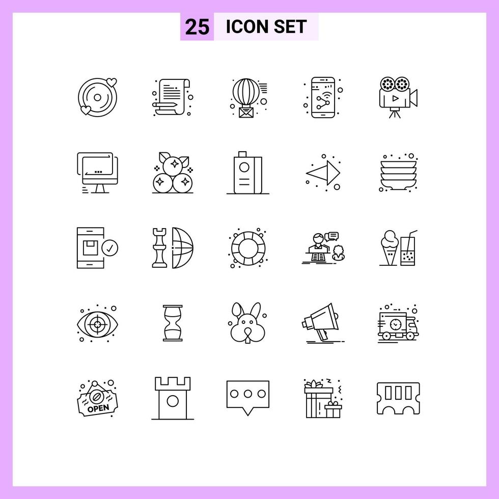 Stock Vector Icon Pack of 25 Line Signs and Symbols for camera smartphone email mobile app Editable Vector Design Elements