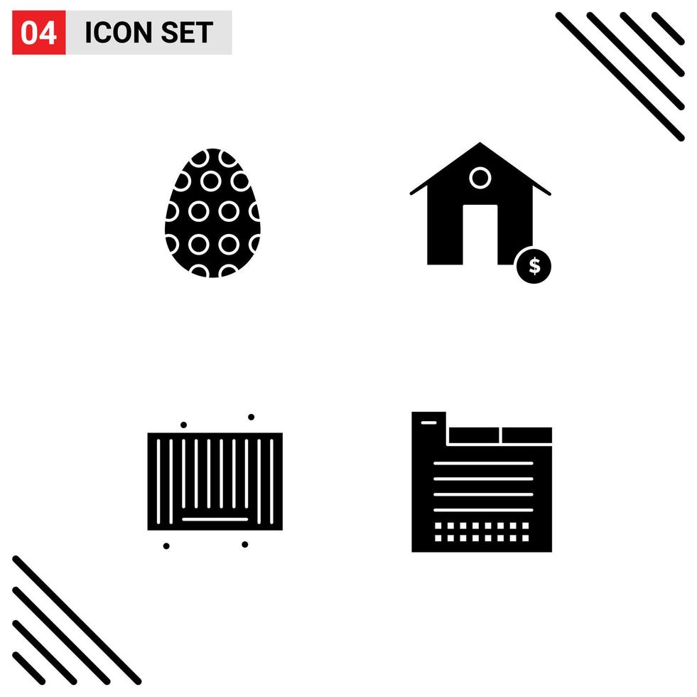 Editable Vector Line Pack of 4 Simple Solid Glyphs of decoration barcode egg dollar search Editable Vector Design Elements