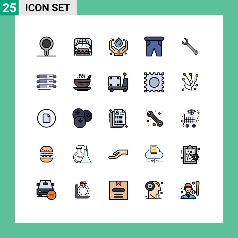 Universal Icon Symbols Group of 25 Modern Filled line Flat Colors of wrench swimming green technology pants beach Editable Vector Design Elements