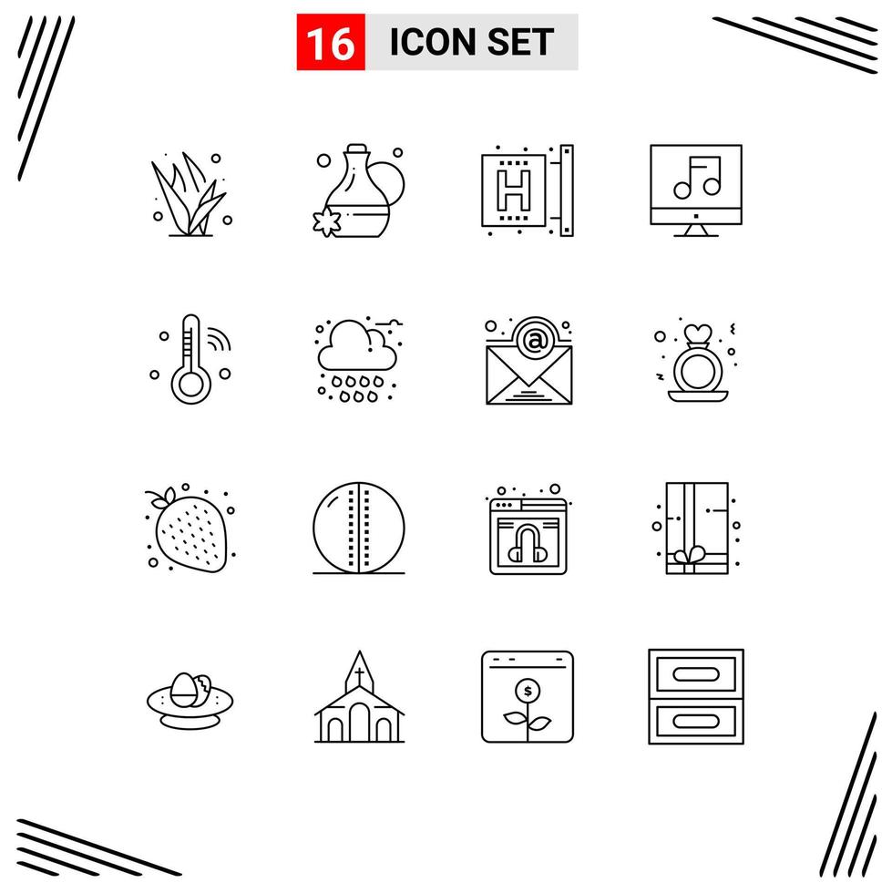 Universal Icon Symbols Group of 16 Modern Outlines of iot video disease multimedia audio Editable Vector Design Elements