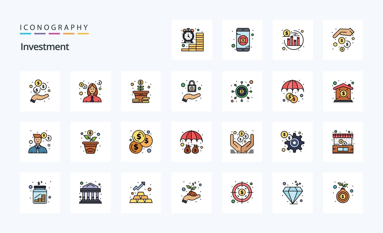 25 Investment Line Filled Style icon pack vector