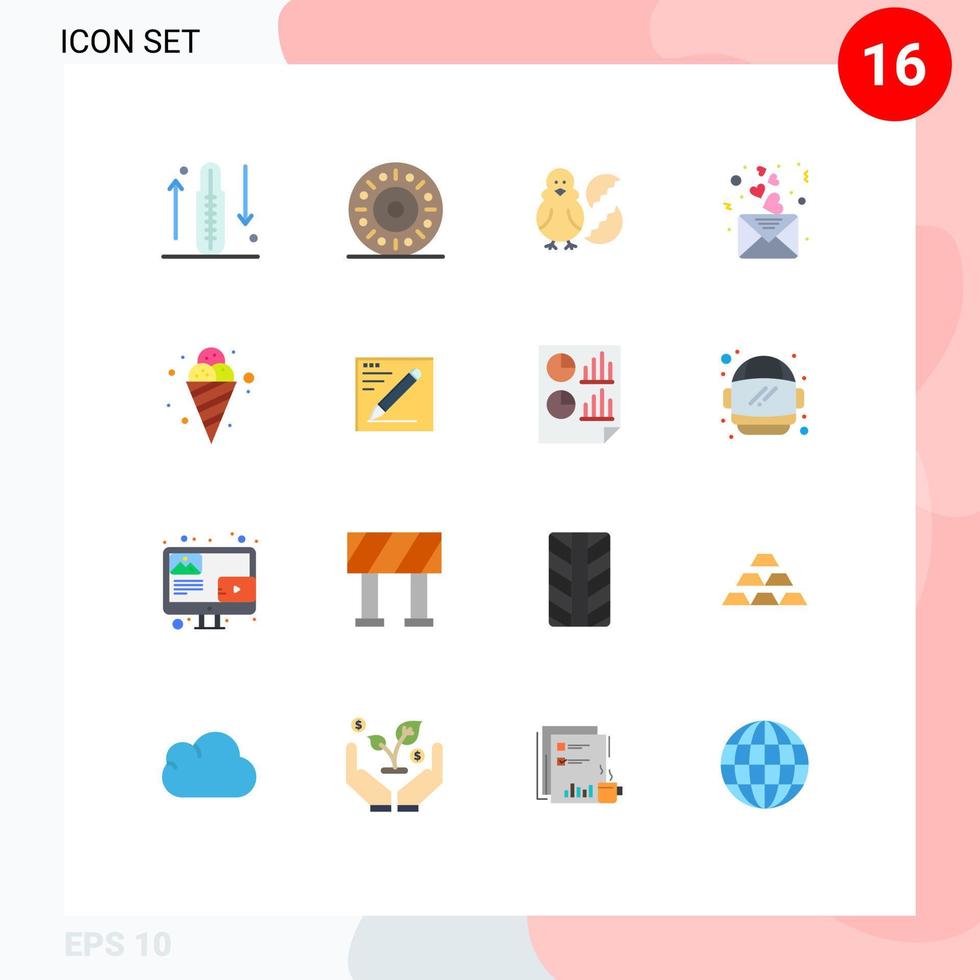 Flat Color Pack of 16 Universal Symbols of cream love egg heart happy Editable Pack of Creative Vector Design Elements