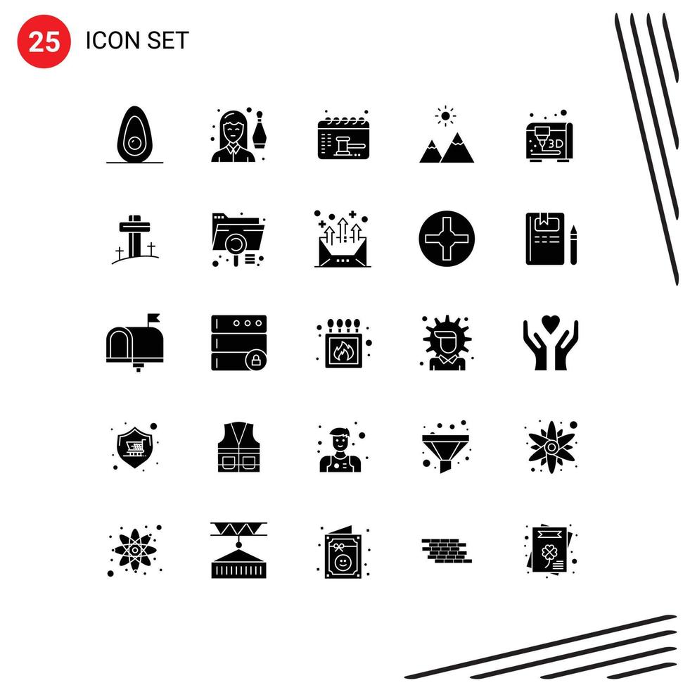 Set of 25 Vector Solid Glyphs on Grid for printing peak appointment nature extreme Editable Vector Design Elements