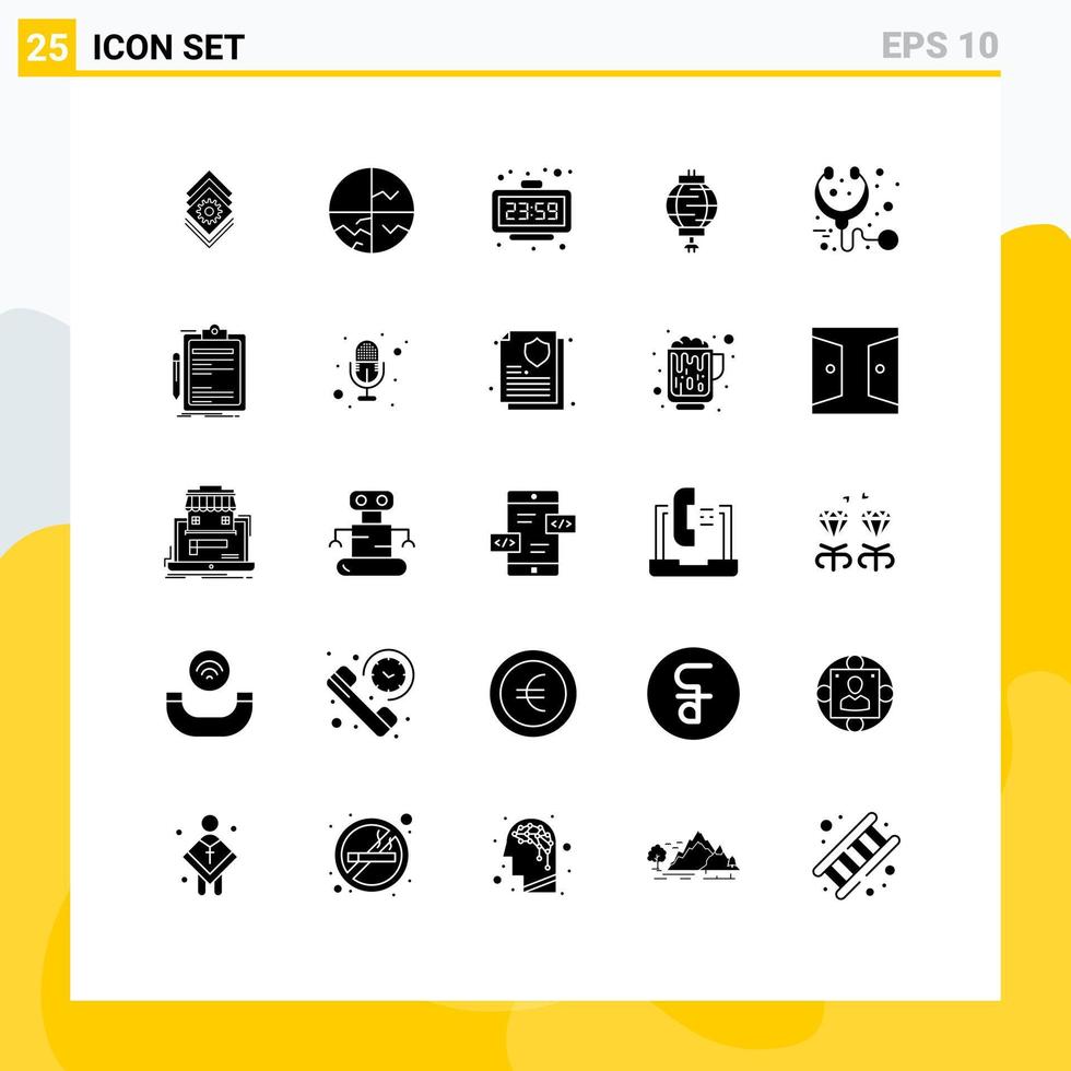 Universal Icon Symbols Group of 25 Modern Solid Glyphs of decoration china skin protection lantern time Editable Vector Design Elements