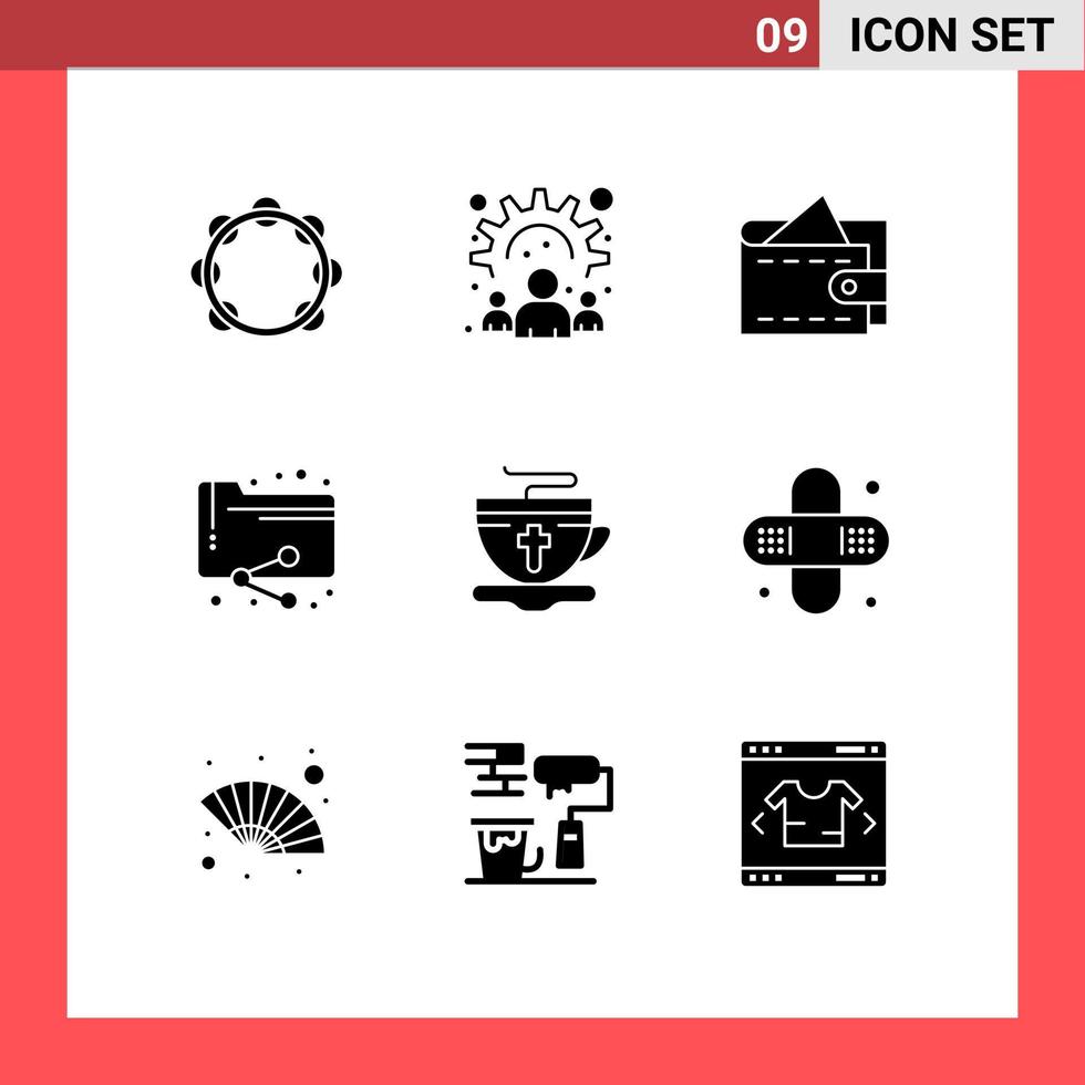 9 Universal Solid Glyph Signs Symbols of cup folder work documents share Editable Vector Design Elements