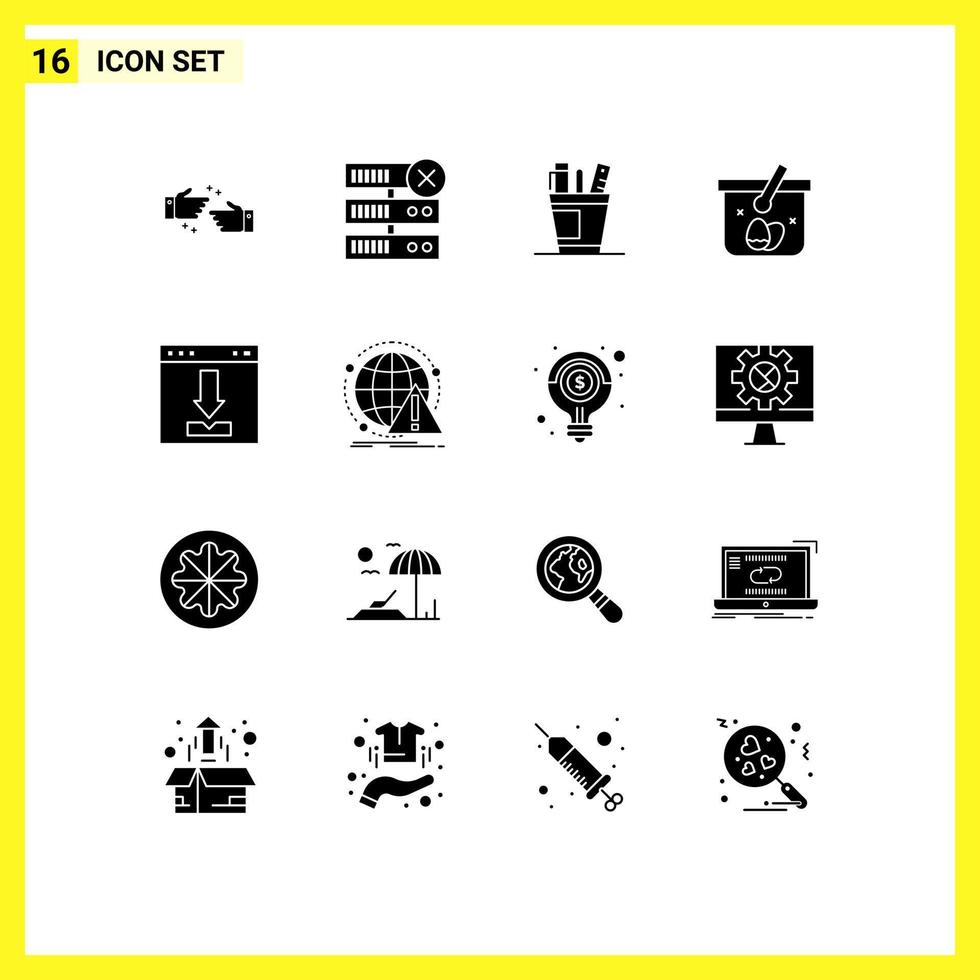 Set of 16 Commercial Solid Glyphs pack for easter cart desk basket supply Editable Vector Design Elements