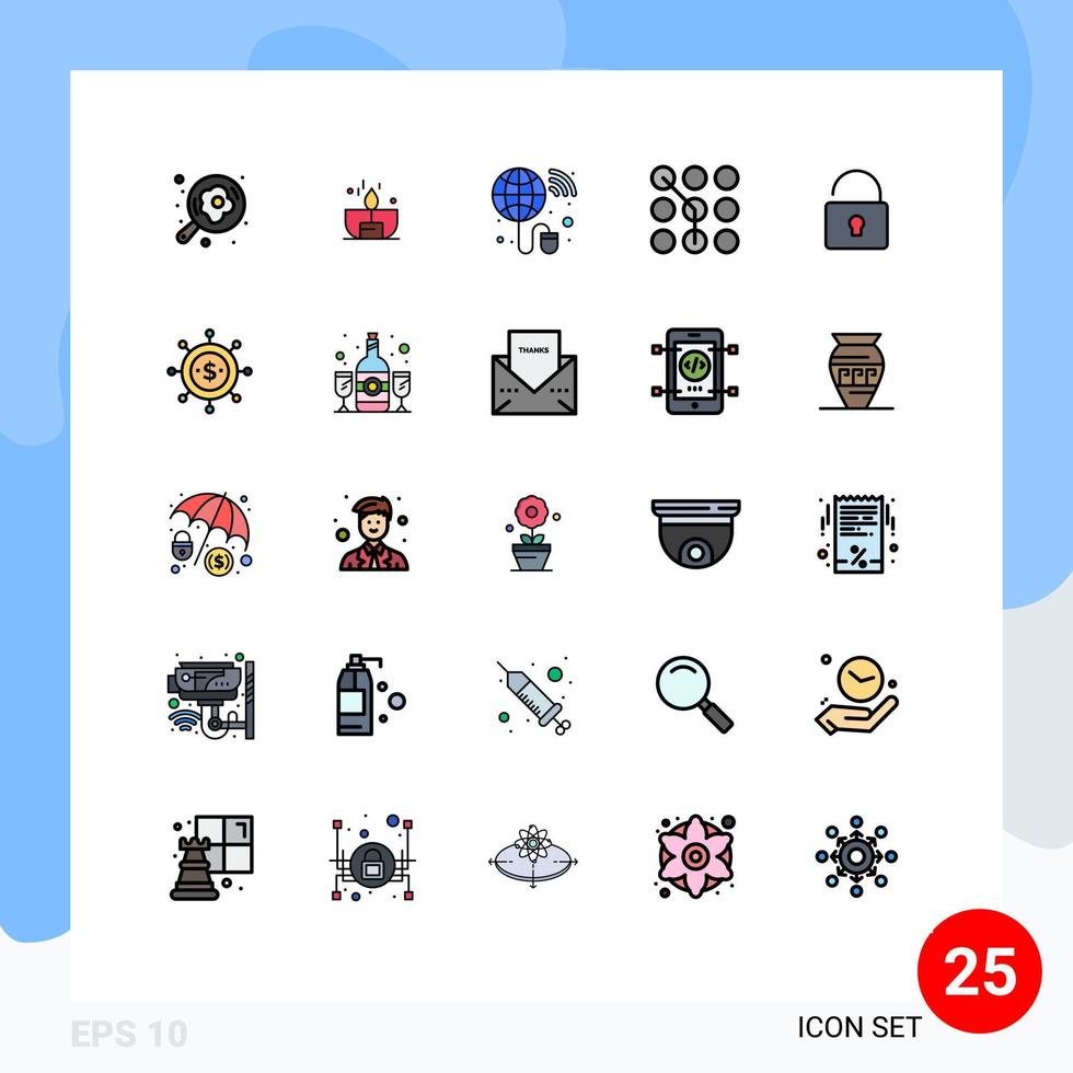 Universal Icon Symbols Group of 25 Modern Filled line Flat Colors of security passkey shine code connection Editable Vector Design Elements