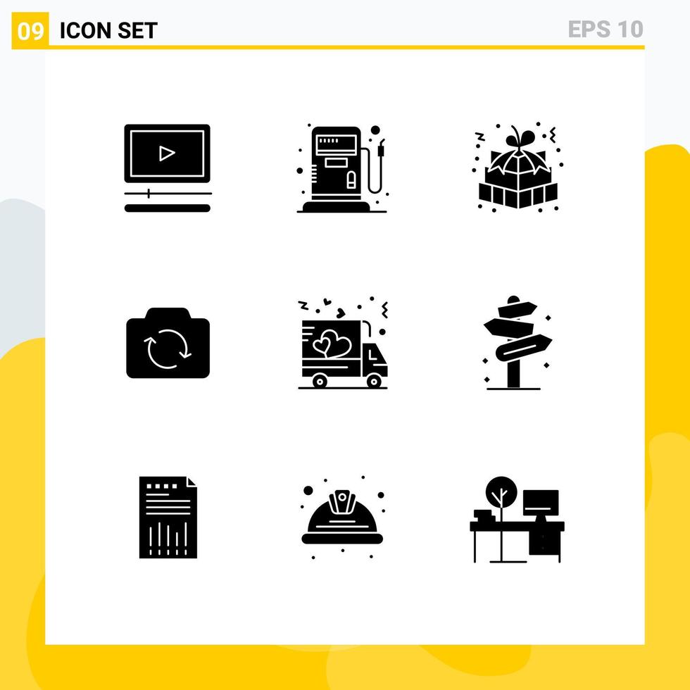 9 Universal Solid Glyphs Set for Web and Mobile Applications love ui easter gift basic camera Editable Vector Design Elements