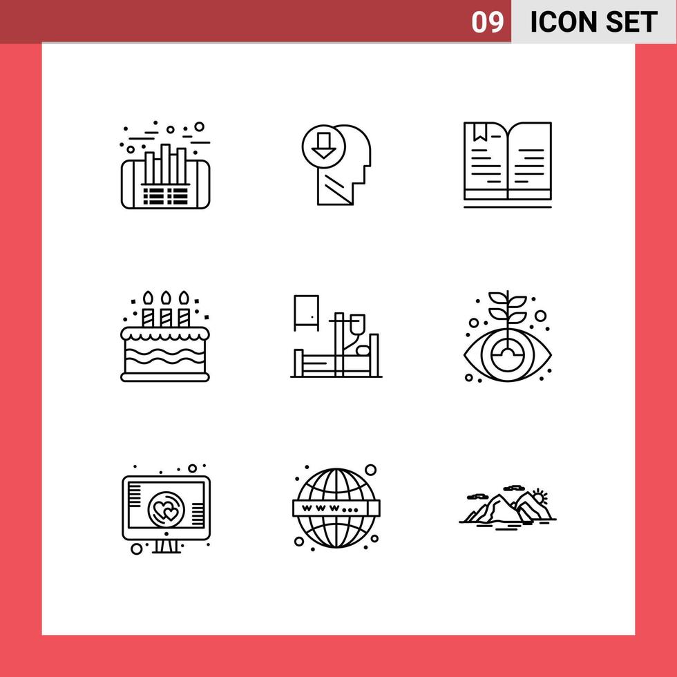Editable Vector Line Pack of 9 Simple Outlines of drip candle down cake note Editable Vector Design Elements