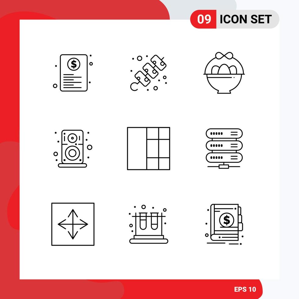 Universal Icon Symbols Group of 9 Modern Outlines of wireframe speaker travel player audio Editable Vector Design Elements