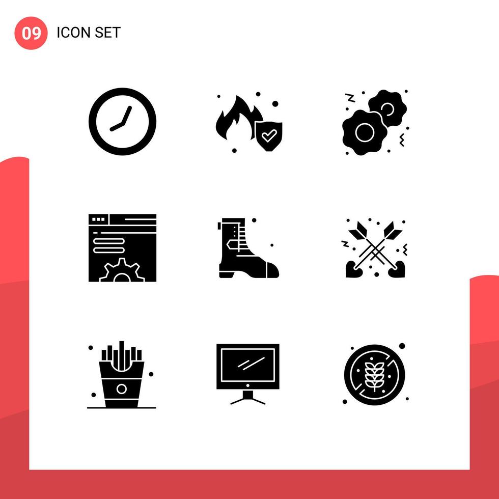Mobile Interface Solid Glyph Set of 9 Pictograms of arrow ireland fast boot web brower Editable Vector Design Elements