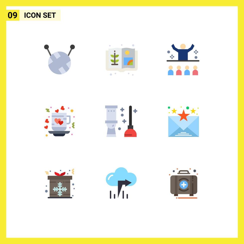 Set of 9 Modern UI Icons Symbols Signs for room clean presentation toilet tea Editable Vector Design Elements