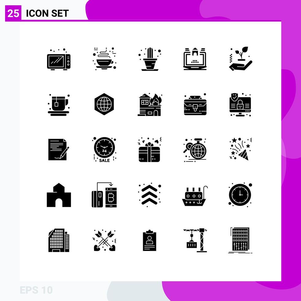 Solid Glyph Pack of 25 Universal Symbols of cup leaf house hand real Editable Vector Design Elements